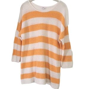 J. Jill Open Weave Sweater Orange Stripes Coastal Nautical Beach Size Medium Fun